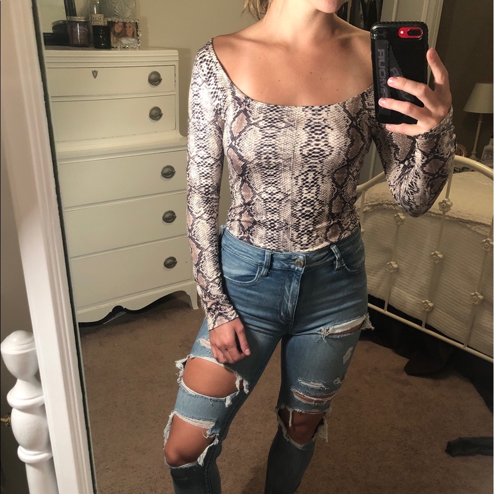 Shein snake skin off the shoulder top